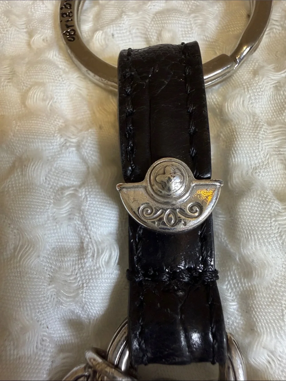 BRIGHTON, Leather and Silver Tone Keychain with Decorative Clip - Black